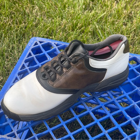 FootJoy GreenJoys Men’s 8.5 W White Brown Leather Soft Spike Golf Cleats 45516 - Picture 5 of 16